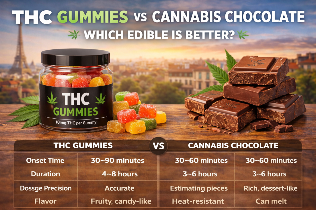 Compare THC gummies vs cannabis chocolate. Discover differences in effects, dosing accuracy, onset time, & which edible is best for beginners.